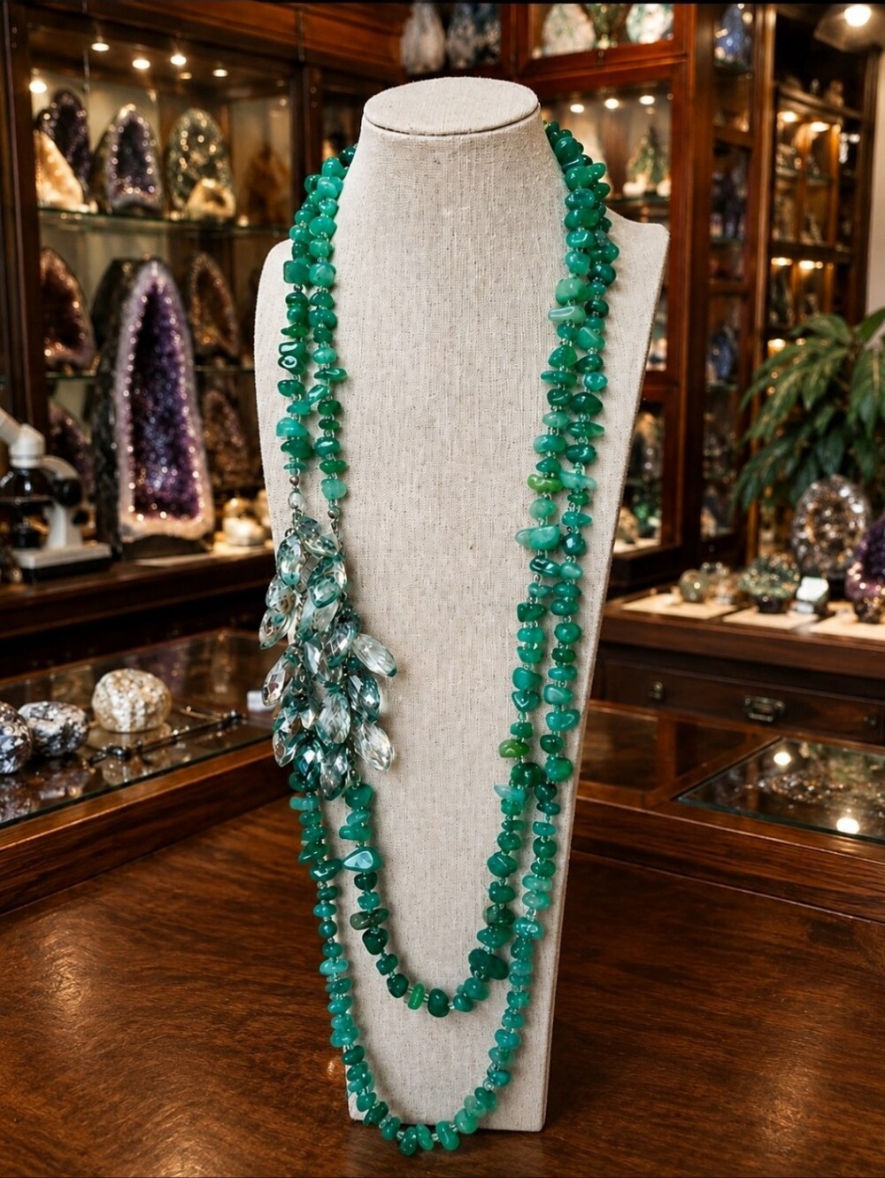 Adventurine Semi Precious Stone Oversized Faceted Acrylic LOFT Dual Necklace